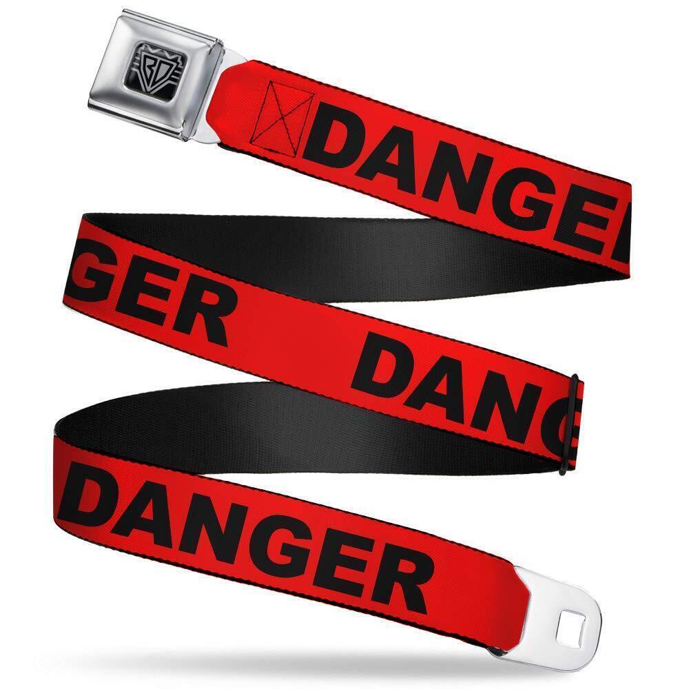 7669 Belt Seatbelt Buckle Danger Text Red Black 24 to 38 Inches